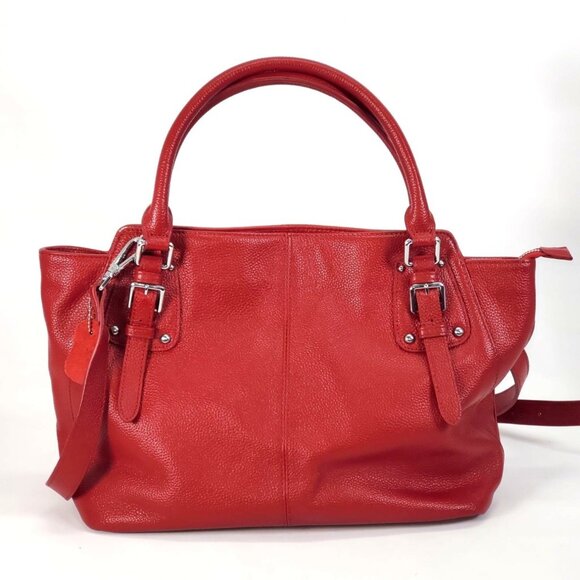 HESHE Women's Red Leather Designer Top Handle Crossbody Shoulder Bag 1342 - Picture 4 of 16